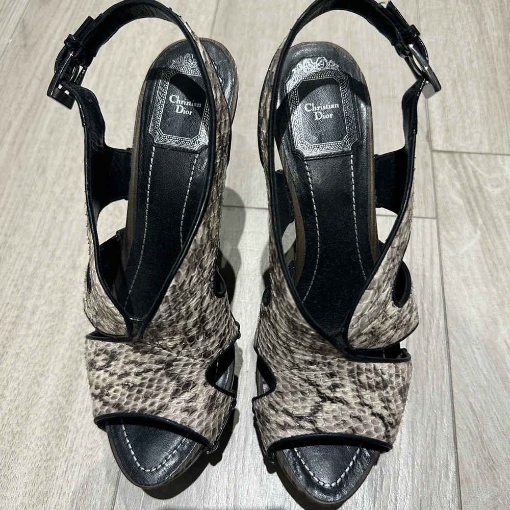 Christian Dior feline sandals wooden platform pumps python - Picture 2 of 4